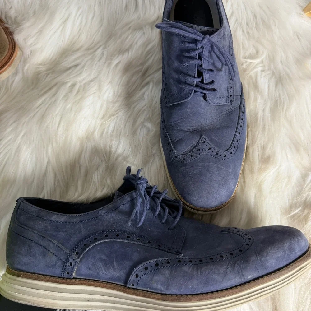 Cole Haan Grand.OS Navy Blue Nubuck Wingtip Oxford Shoes C28875 Mens 11.5 M